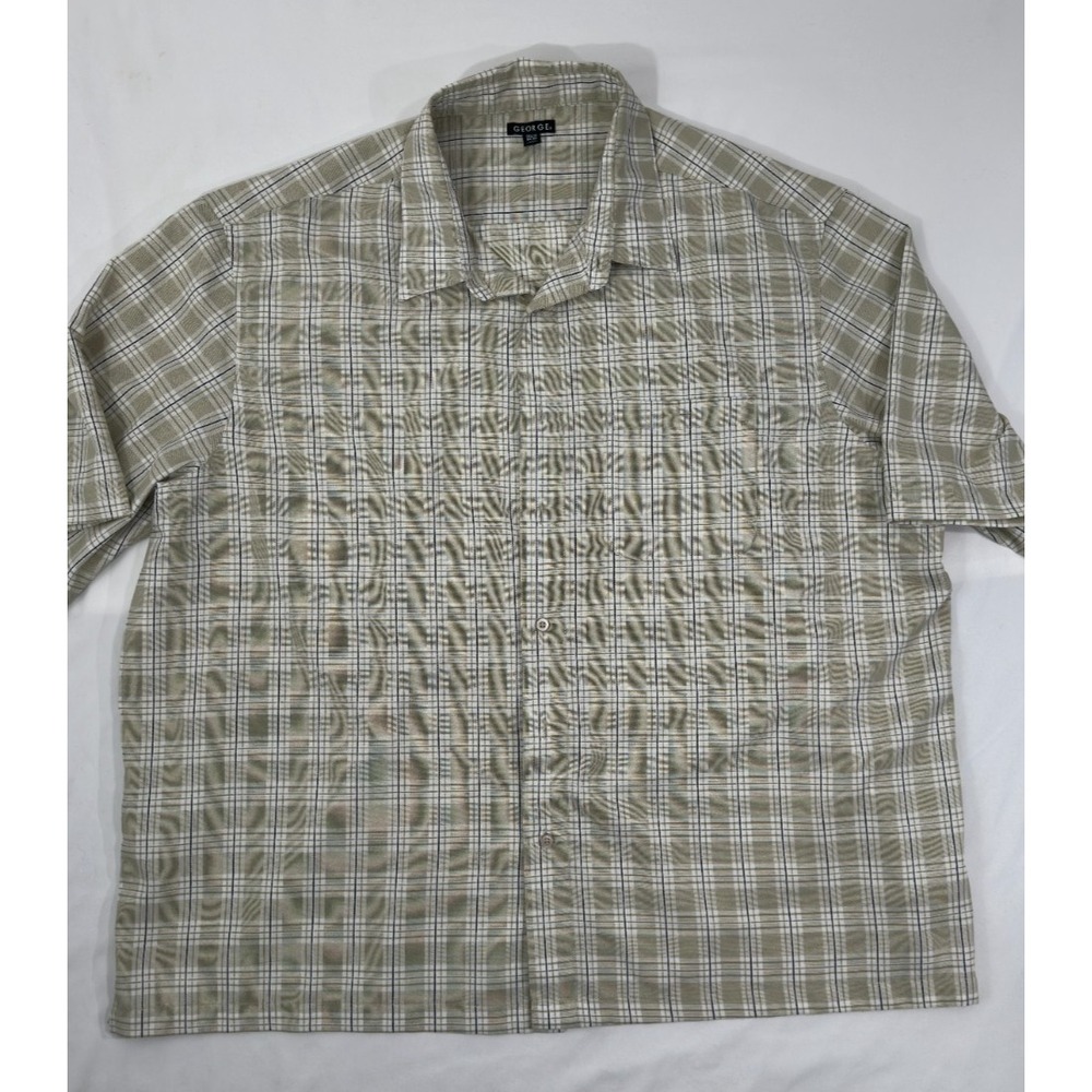 George Men's Plaid Short Sleeve Button Up Shirt Size 3XL Big Tall tan striped